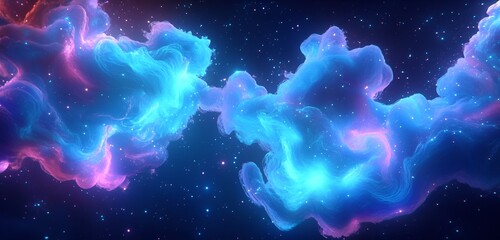 Wall Mural - Abstract glowing particle clouds in vibrant blues and purples swirling in an ethereal pattern