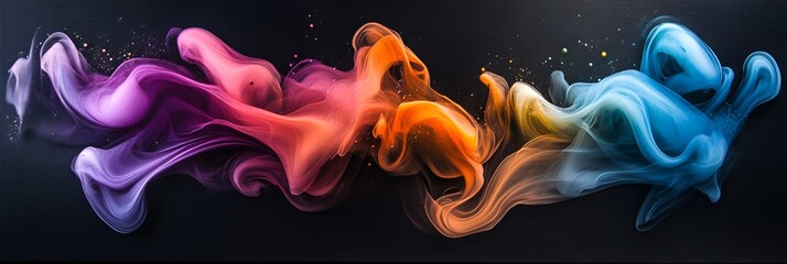 Wall Mural - Abstract liquid ink effect with swirling colors and luminous highlights on a sleek black canvas
