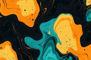 Aufkleber - Abstract art showcasing vibrant orange and teal swirls with a dark background creating a dynamic visual effect
