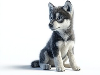 Young wolf pup sitting gracefully natural habitat animal portrait serene environment captured close-up