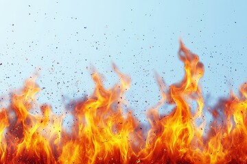 Aufkleber - Vibrant flames rise against a clear blue sky, capturing the essence of heat and energy in the midst of a fiery display