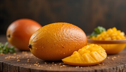 Wall Mural - mangoes on wooden table