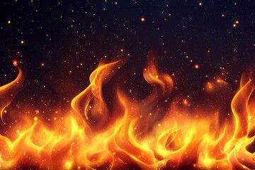 Poster - Vibrant flames dance in dark smoke-filled atmosphere, creating a mystical and dynamic visual experience