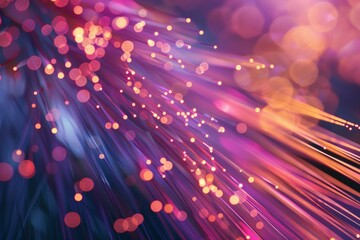 Wall Mural - fiber optic strands transmitting data creating a beautiful bokeh effect with pink and purple colors
