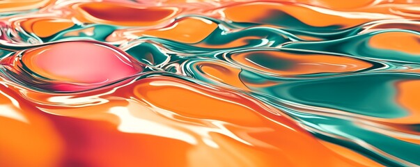 Sticker - Surreal abstract liquid pattern in vivid orange, teal, and pink tones with glossy reflections