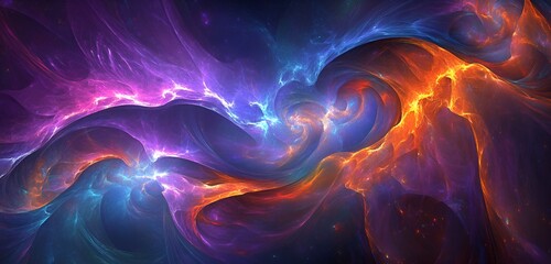 Sticker - Surreal glowing abstract nebula in vibrant purples, blues, and oranges with dynamic depth