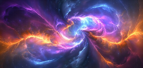 Sticker - Surreal glowing abstract nebula in vibrant purples, blues, and oranges with dynamic depth