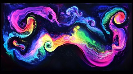 Sticker - Vibrant fluid art design with swirling neon colors and glossy textures glowing in high contrast
