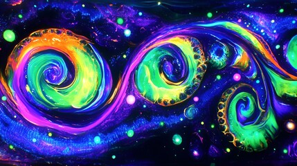Sticker - Vibrant fluid art design with swirling neon colors and glossy textures glowing in high contrast