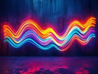Sticker - Vivid streaks of neon light forming dynamic waves against a dark urban-style background