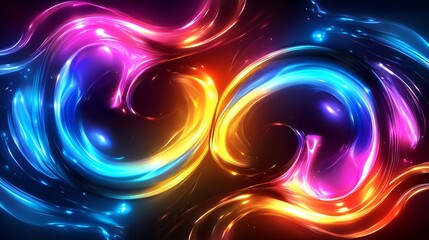 Vibrant fluid art design with swirling neon colors and glossy textures glowing in high contrast