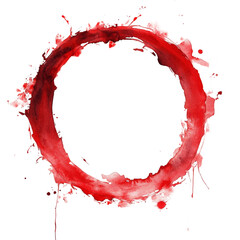 Wall Mural - the image shows an abstract watercolor painting of a red circle with splatters and drips against a b
