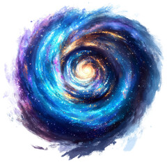 Wall Mural - a digital painting depicts a swirling galaxy in vibrant blues purples and golds creating a mesmerizi