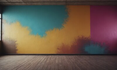 Wall Mural - Cement wall and floor for copy space, vibrant, Colorful gradient splash