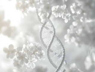 A white flower with a DNA strand in the center