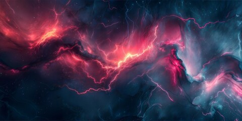 Wall Mural - a vibrant cosmic nebula with glowing red and blue lightning-like energy, creating a dramatic and fut