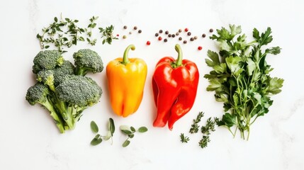 Canvas Print - Colorful vegetables herbs on white background