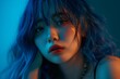 © mehaniq41 - Young woman with blue hair in soft focus close-up. Neural network AI generated