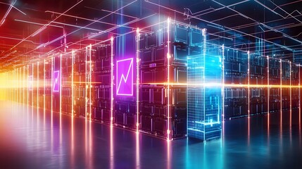 Leinwandbilder - Futuristic Robotic Logistics Hub with AI Driven Distribution Networks Intelligent Package Sorting and Immersive Holographic Dashboards Showcasing Glowing Neon Pathways and Automated Processes