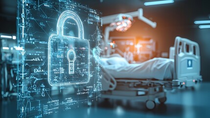 Aufkleber - Futuristic high tech medical facility with a digital lock hologram projected over a hospital bed