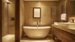 © Praewpyora - Elegant bathroom featuring rich earth tone interior design with modern fixtures and a serene atmosphere for relaxation