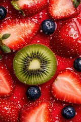 Wall Mural - Fresh strawberries kiwi slices with blueberries