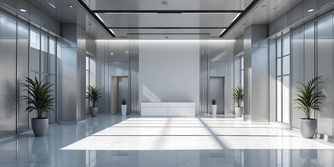  Modern minimalist building lobby with elevators and plants