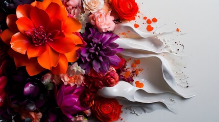 Wall Mural - Vibrant Floral Symphony with White Paint Splash