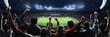 © master1305 - Football energy. Passionate soccer fans raising hands, cheering for their team under stadium lights. Dynamic game. Concept of tournament, excitement, emotions, sports culture, event. Banner