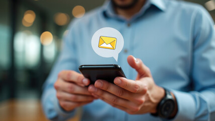 Man Holding Phone While Reading a New Message