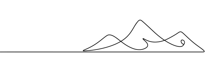 Mountains, hills continuous one line icon drawing on white background.