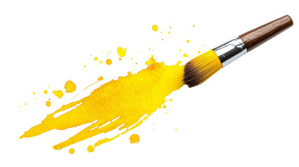 Wall Mural - A paintbrush with yellow paint creates a dynamic splatter and stroke design against a black background.