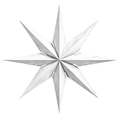 Aufkleber - A digitally rendered image shows a white eight-pointed star crafted from wood against a black background.
