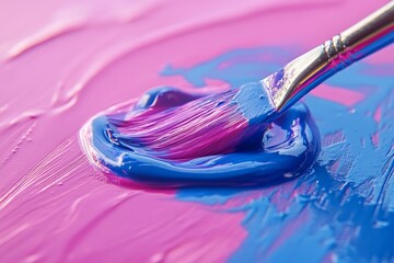 Poster - Vibrant paint colors blend beautifully on canvas while artist creates an abstract masterpiece in studio