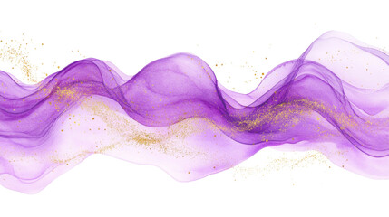 Wall Mural - an abstract image featuring flowing purple waves interspersed with gold glitter against a black back