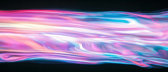 Dynamic motion of vibrant neon light trails with blur against a dark background