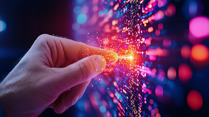 Wall Mural - hand interacting with vibrant data streams a dynamic visualization of technological innovation