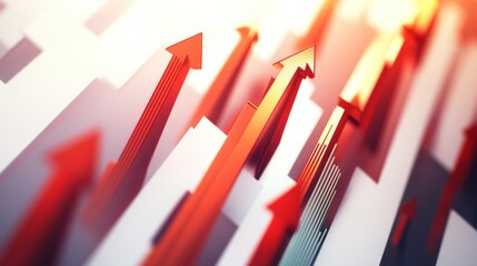 Poster - A D-rendered stock market chart with arrows pointing upward and downward, symbolizing the highs and lows of market trends, isolated on a white background.