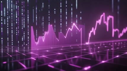 Aufkleber - A D financial chart with rising columns and a glowing trendline, placed over a sleek digital grid with futuristic design elements