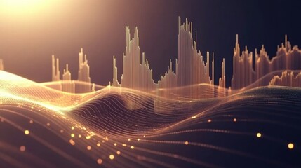 Leinwandbilder - A D financial graph with rising bars and an upward trending line chart, with metallic textures and subtle lighting effects, floating in digital space