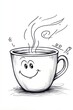 © hamzahalderad - A smiling coffee cup with steam rising and a happy face drawn on it.