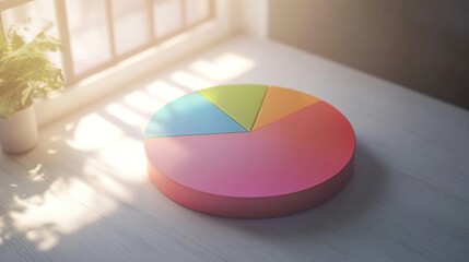 Fototapete - A colorful D pie chart with individual segments floating in mid-air, surrounded by a soft glow, symbolizing financial data distribution
