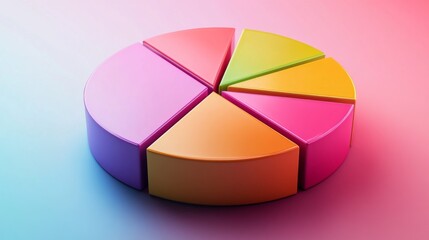 Fototapete - A colorful D pie chart with individual segments floating in mid-air, surrounded by a soft glow, symbolizing financial data distribution
