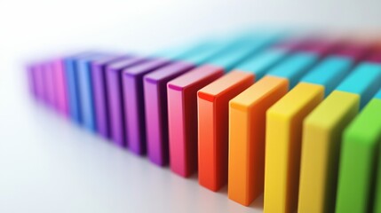 Fototapete - A detailed D bar graph with vibrant, multicolored bars, representing data trends in a business presentation, set against a minimalist white backdrop.