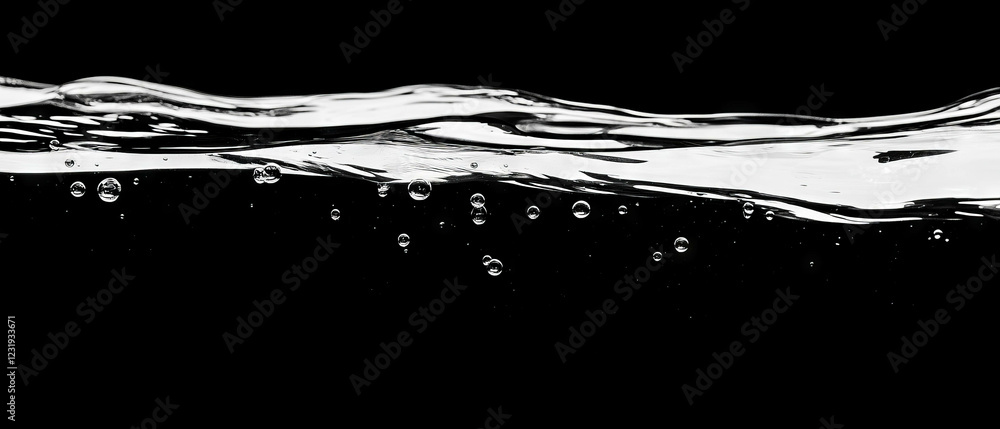 Bubbles floating in clear water above a black background create a stunning visual effect