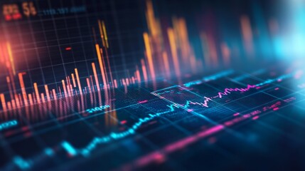 Aufkleber - A high-resolution image of a business financial graph with rising lines and bars, overlaid with numerical data and set against a clean, professional background.