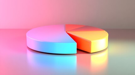 Poster - A minimalist D pie chart with segmented pieces floating above a reflective surface, bathed in soft, glowing light to emphasize financial distribution