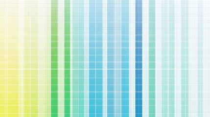 Fototapete - A row of vertical bars in a gradient from blue to green, symbolizing financial performance over time, with a subtle grid background for a professional look