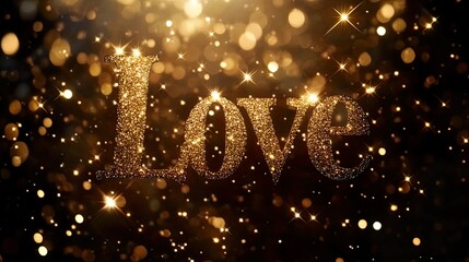 Wall Mural - Elegant Gold Love Script Shimmering Valentines Day Design