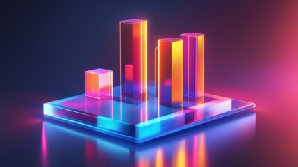 Aufkleber - A set of glossy D bars rising dramatically from a financial dashboard, with neon highlights and subtle lighting effects to convey financial growth